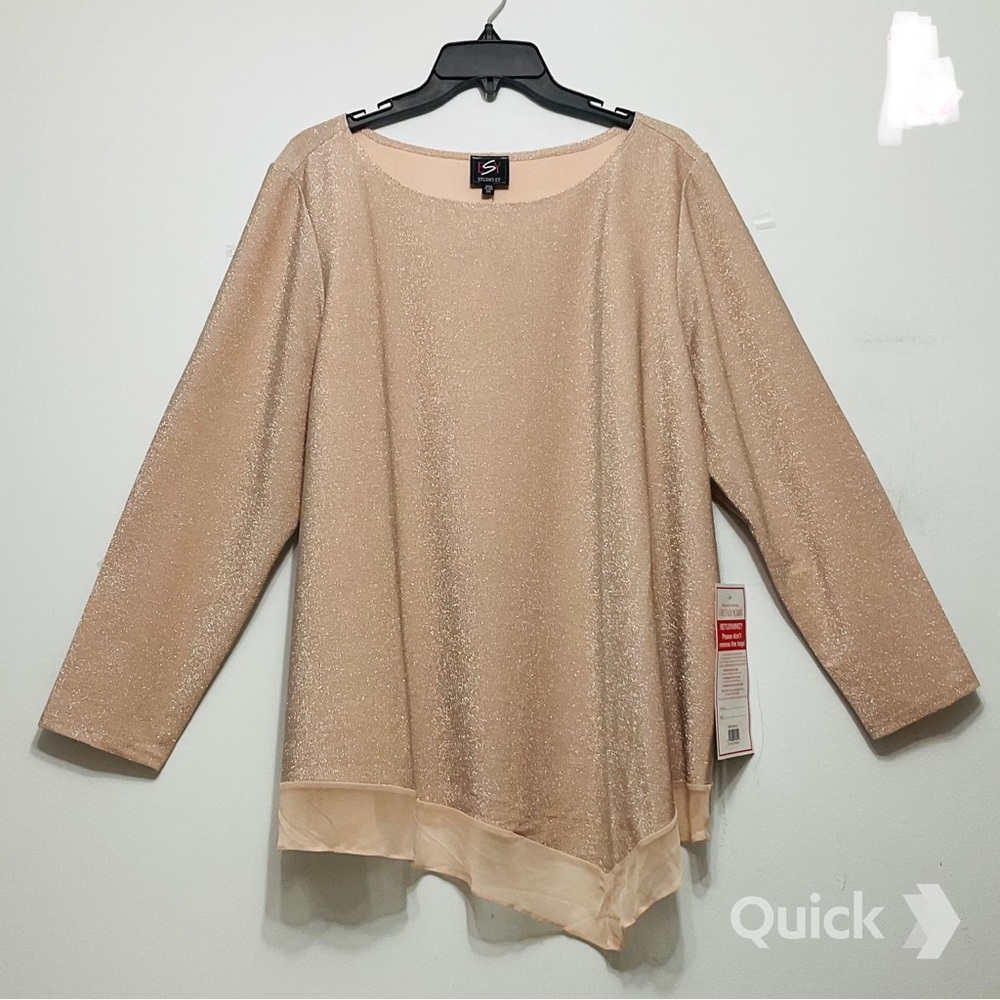 1X - NWT Champagne Glitter Asymmetrical Top by Studio EY